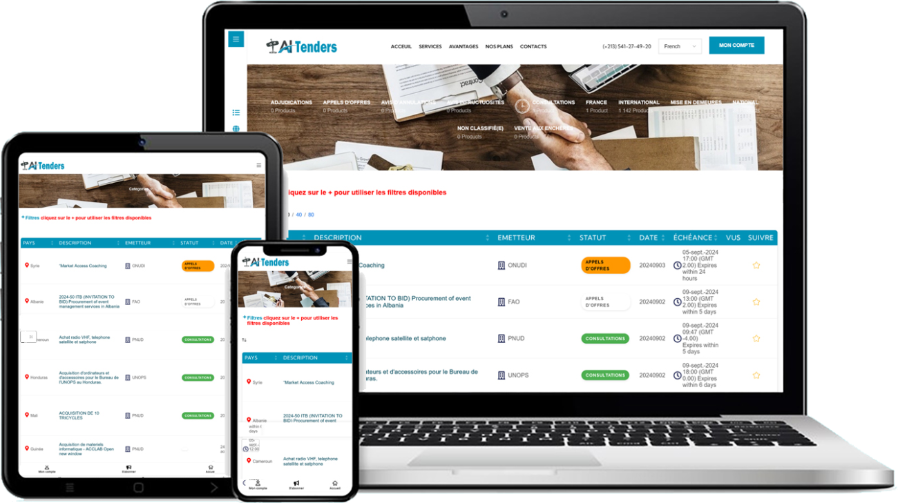 AI Tenders sur ordinateur, tablette et mobile